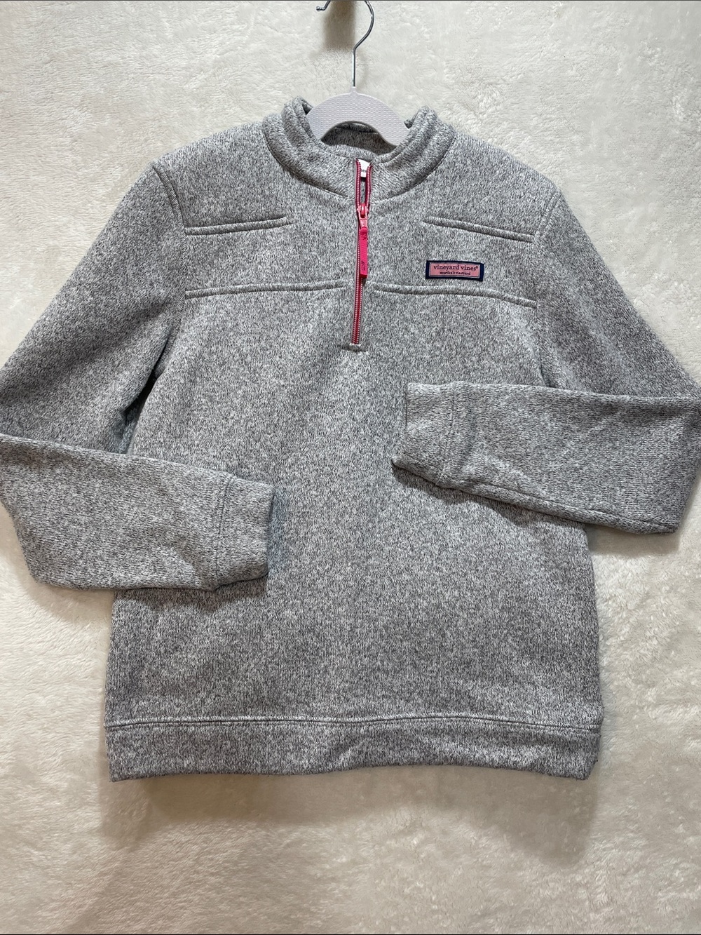 Vineyard Vines Youth L 14 Gray Quarter-Zip Sweater Pink Girls Fleece Lined